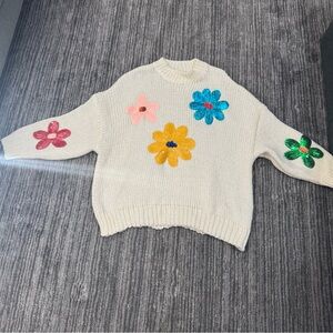 BiBi Cream Sweater with Colorful Floral Accents